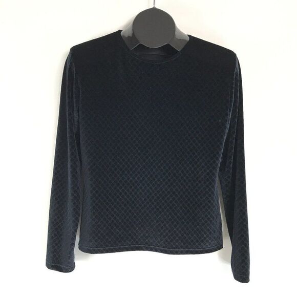 Saks Fifth Avenue Velvet Pullover Sweater Women's Medium Black Diamond Velour - Picture 1 of 10